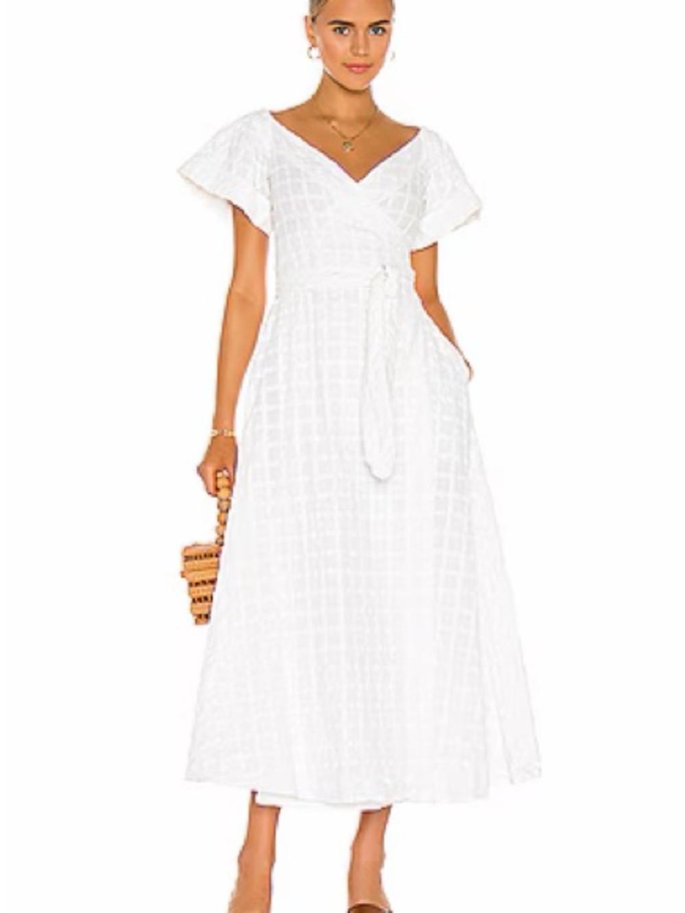 Mara Hoffman Adelina White Textured Off-Shoulder Maxi Dress